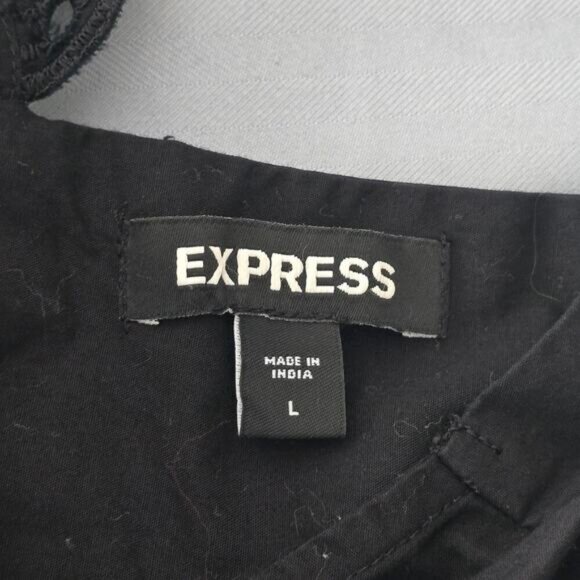 Express Black Cotton Eyelet Lace Ruffle Peplum Top L Open Back Romantic Evening - Picture 9 of 10